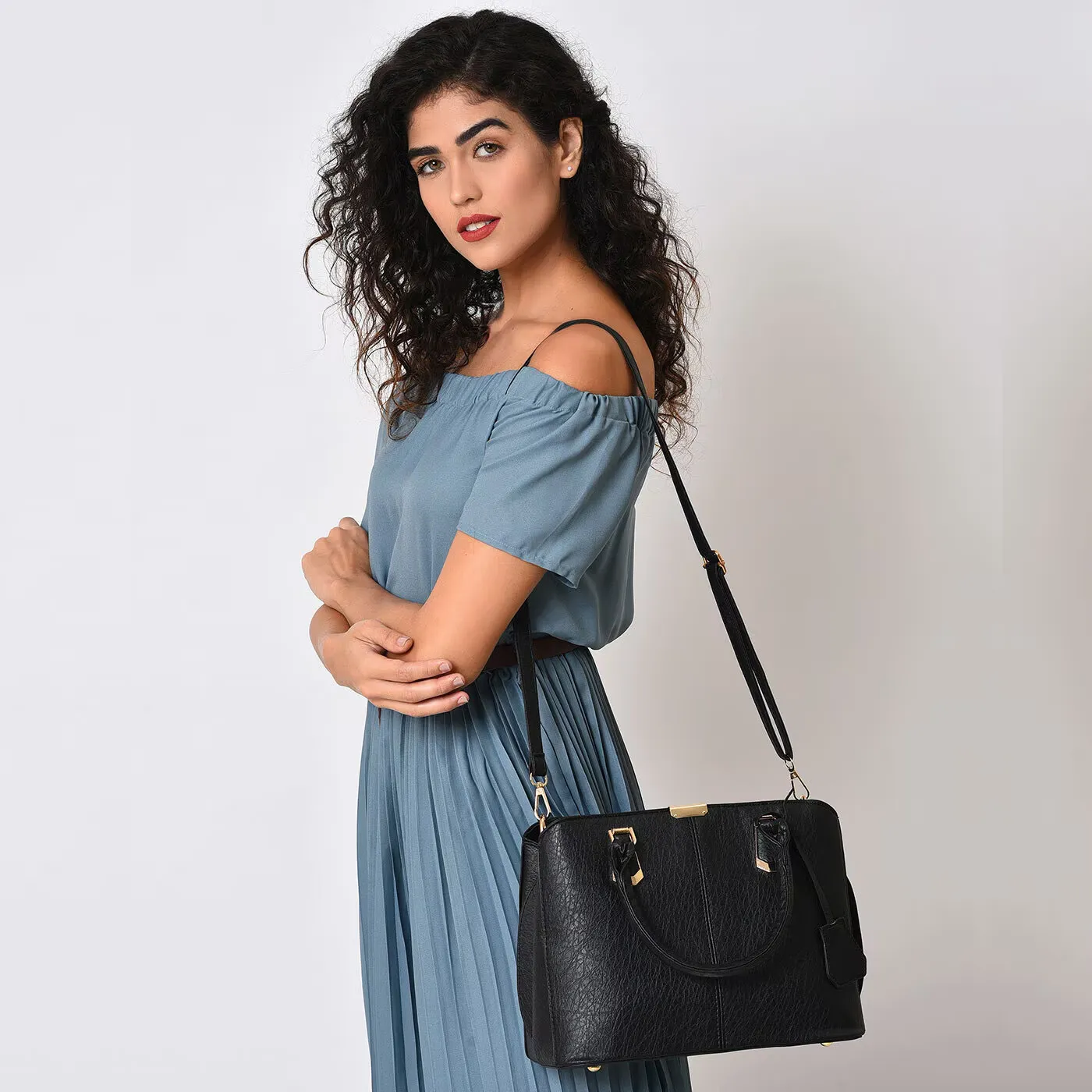 Women's Leather Handbag (Black) – Image 3